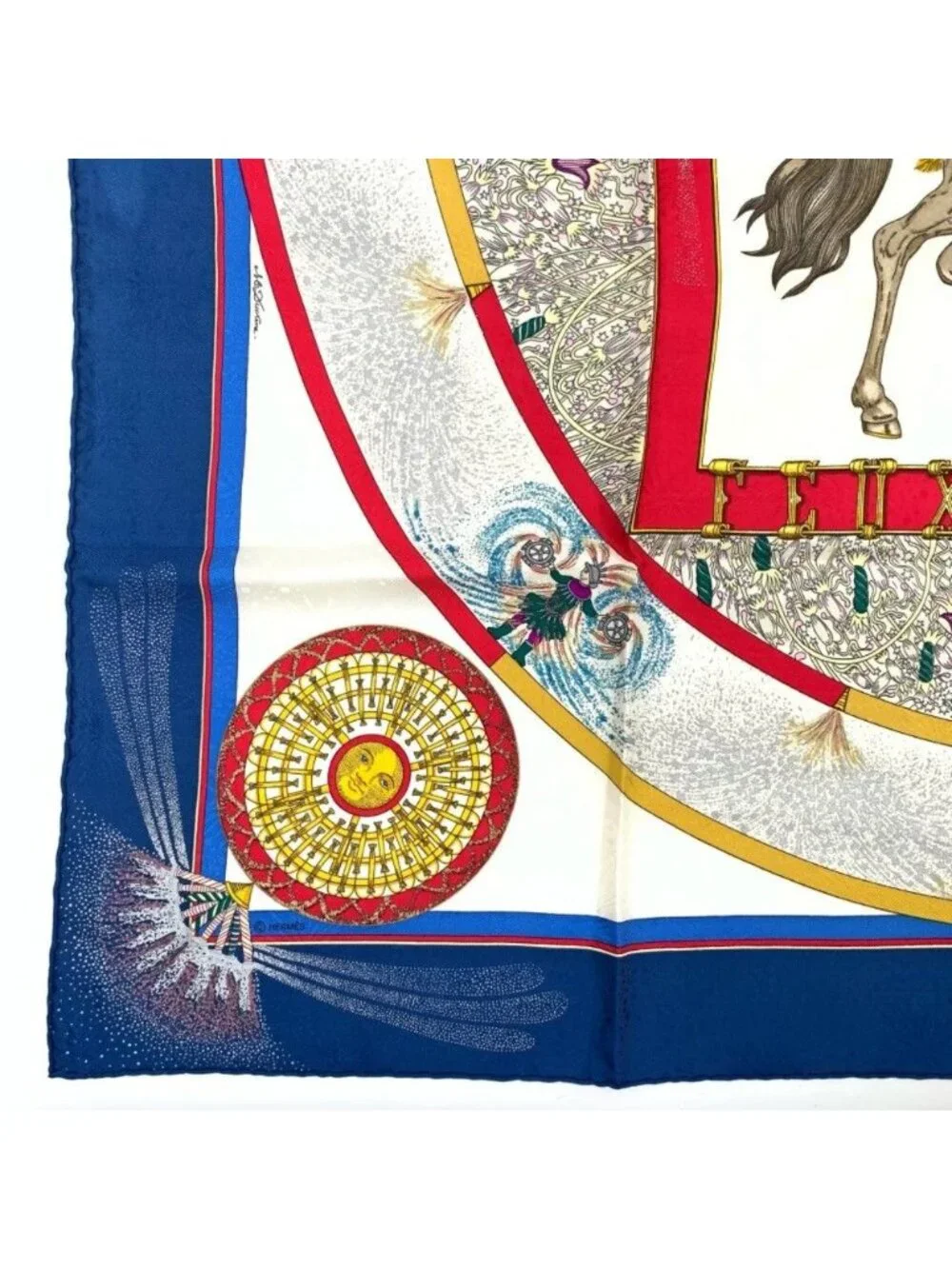 Hermes Carre 90 Feux Dartifice Blue Multicolor Silk Scarf - Picture 4 of 7